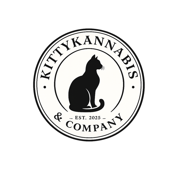 Logo of Kittykannabis & Company with a cat silhouette on a white background