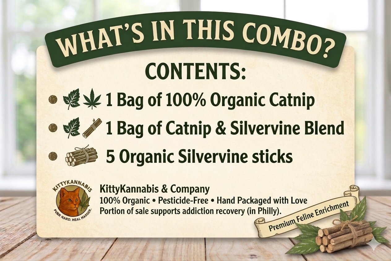 Image explaining what's in our picky cat catnip combo